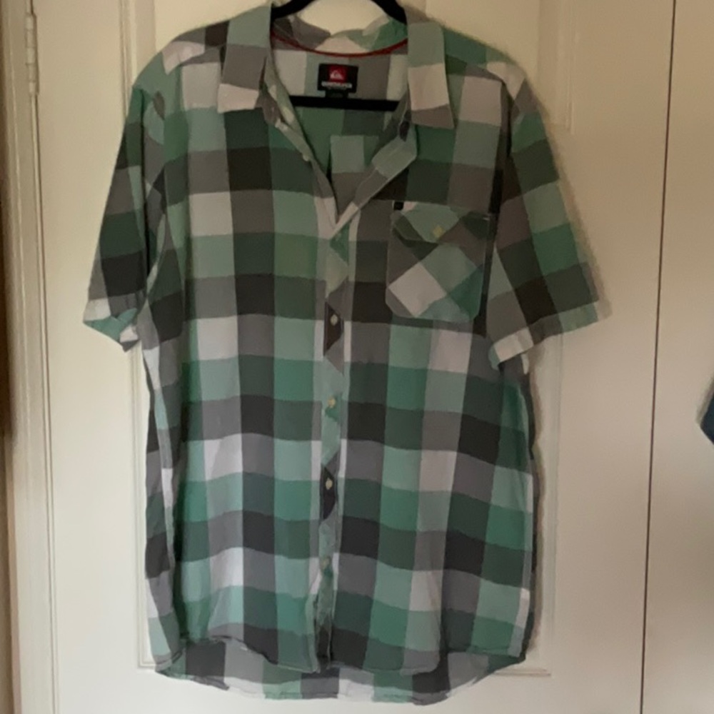 Quiksilver Green and Gray Casual Button Down Shirt xxl